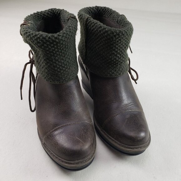 Timberland Kellis Mid Wedge Boot Womens 7.5 Brown Leather Lace Up Fold Down - Picture 3 of 12